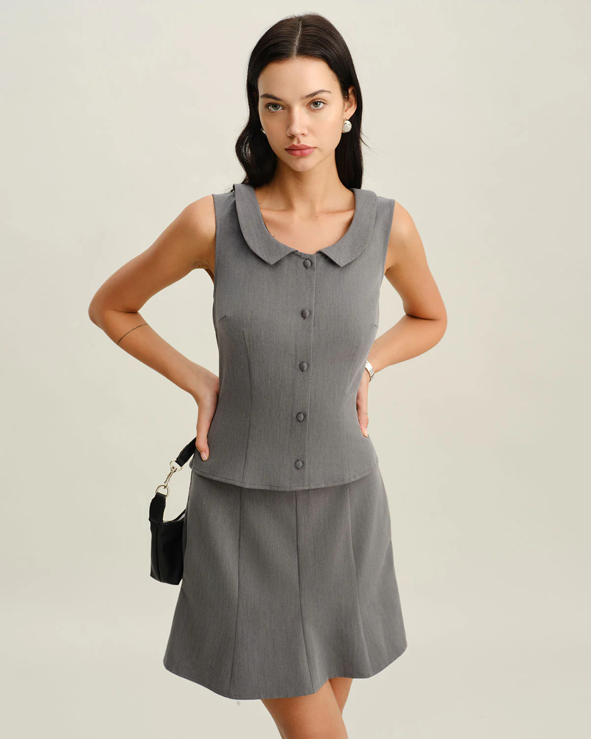 Grey Collared Button Tank Top - Image 3