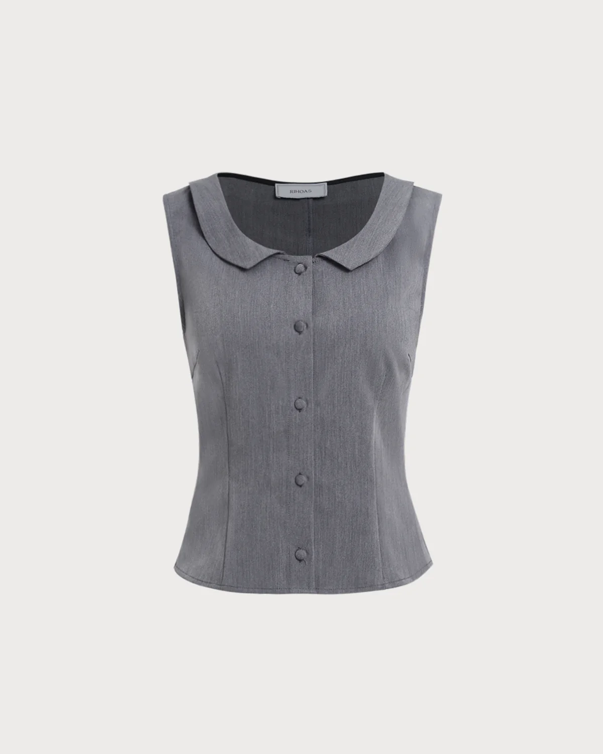 Grey Collared Button Tank Top - Image 6