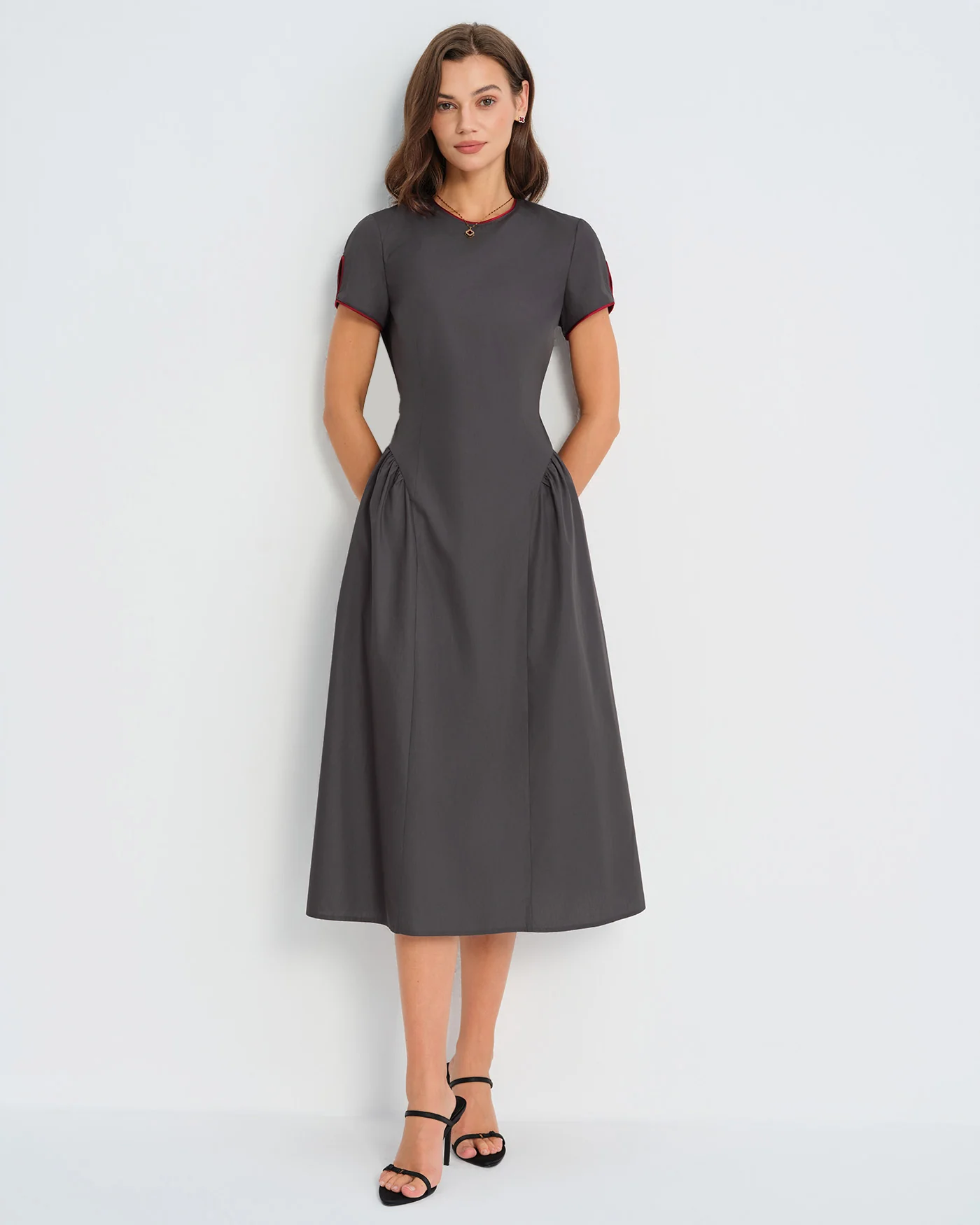 Grey Round Neck Midi Dress