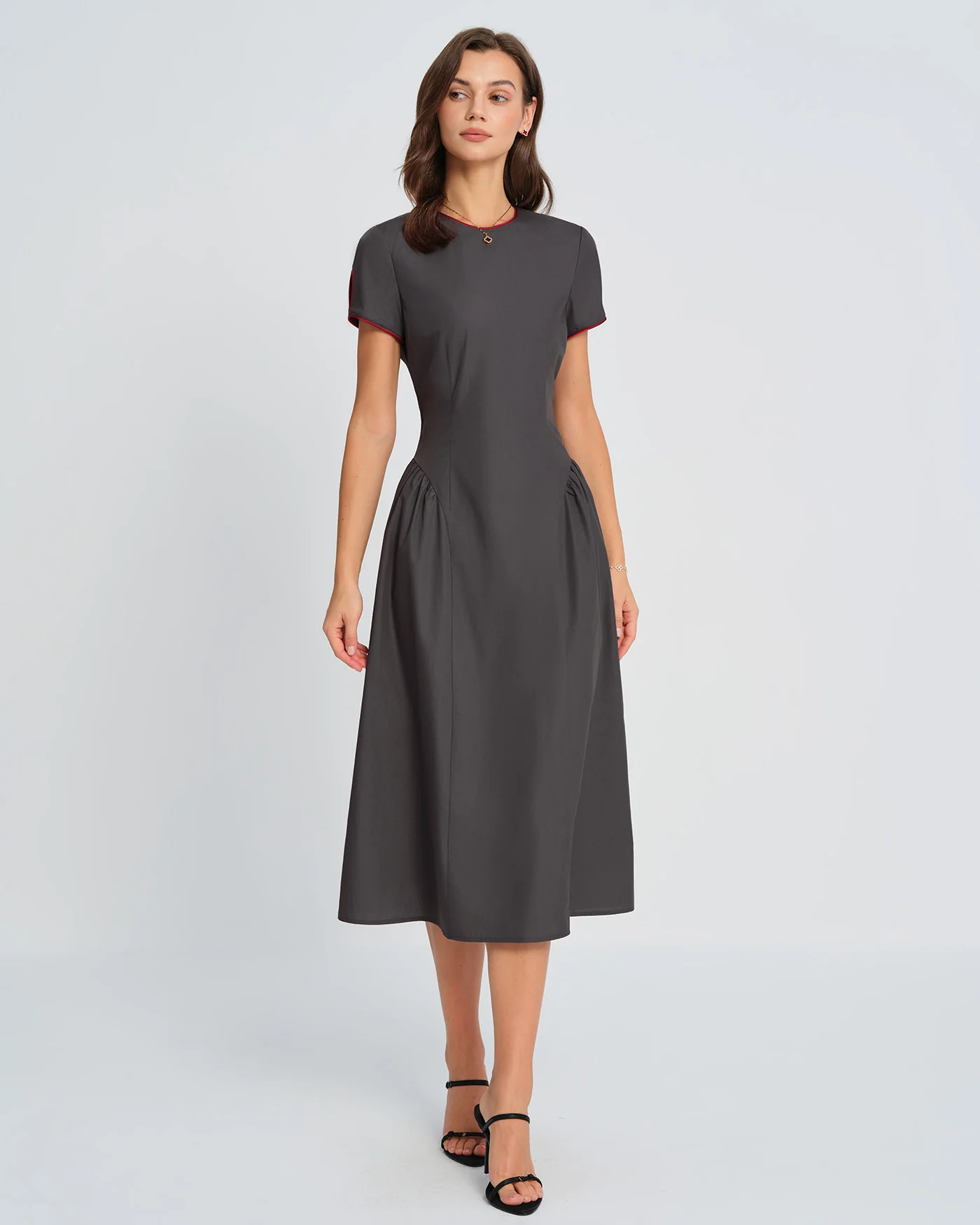 Grey Round Neck Midi Dress - Image 2