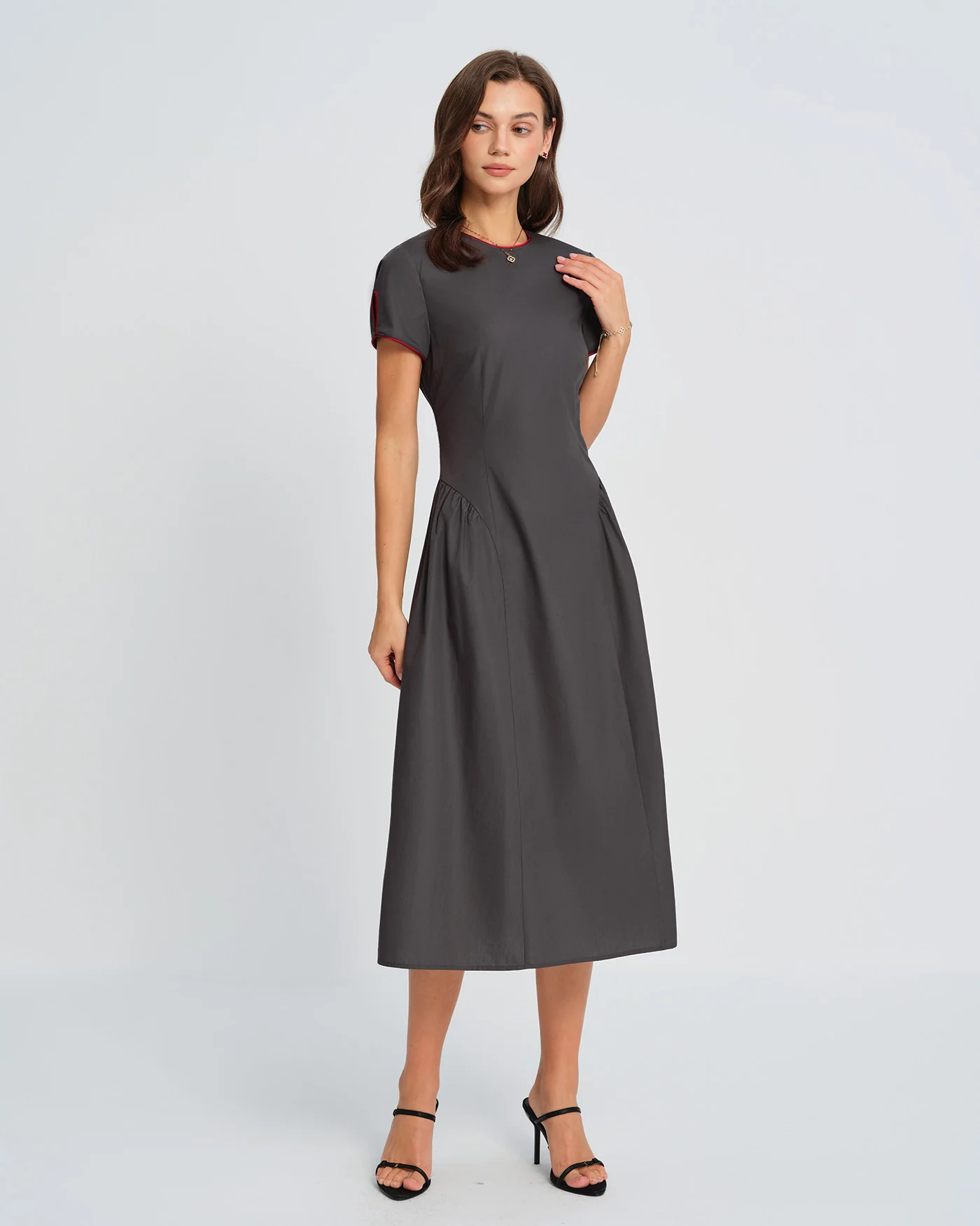 Grey Round Neck Midi Dress - Image 3