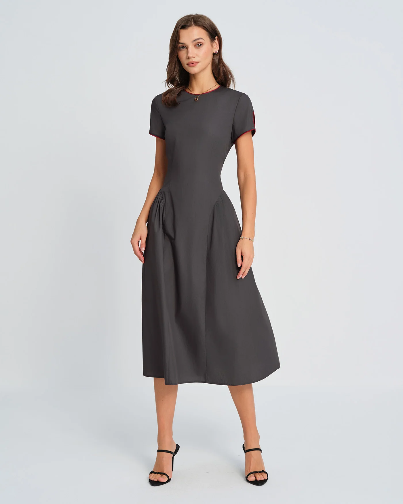 Grey Round Neck Midi Dress - Image 4