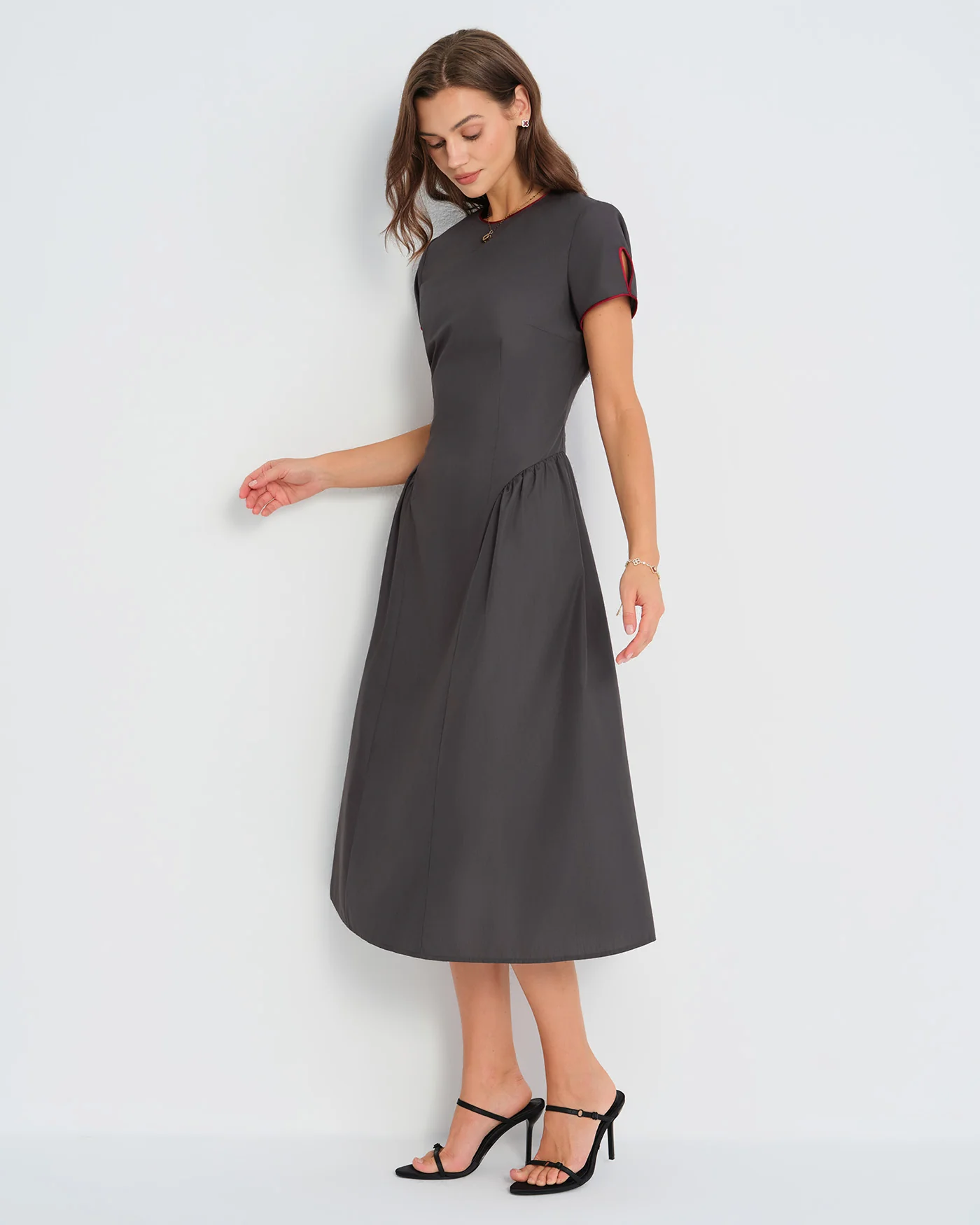 Grey Round Neck Midi Dress - Image 5