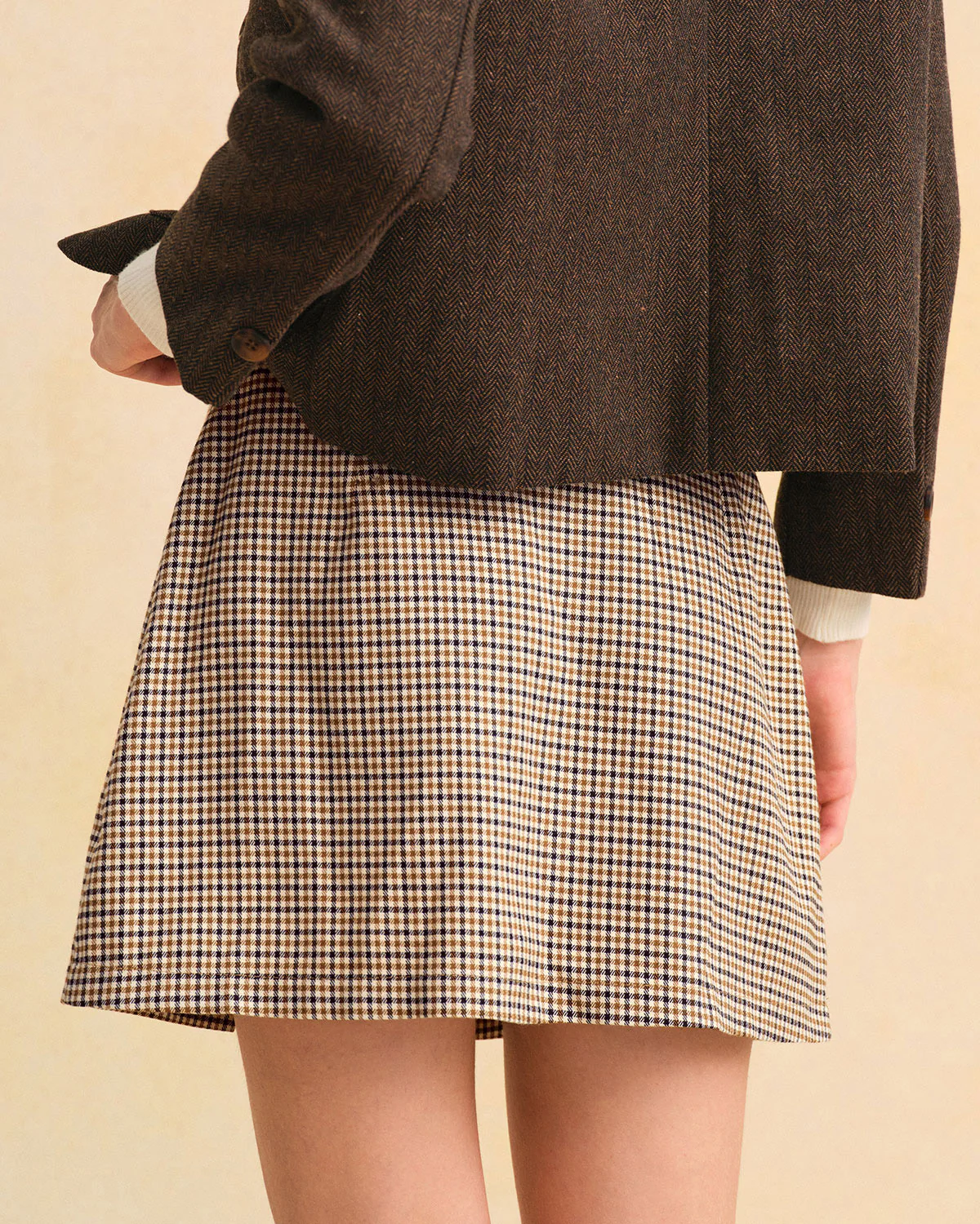 Khaki Plaid A-Line Mini Skirt - Image 3