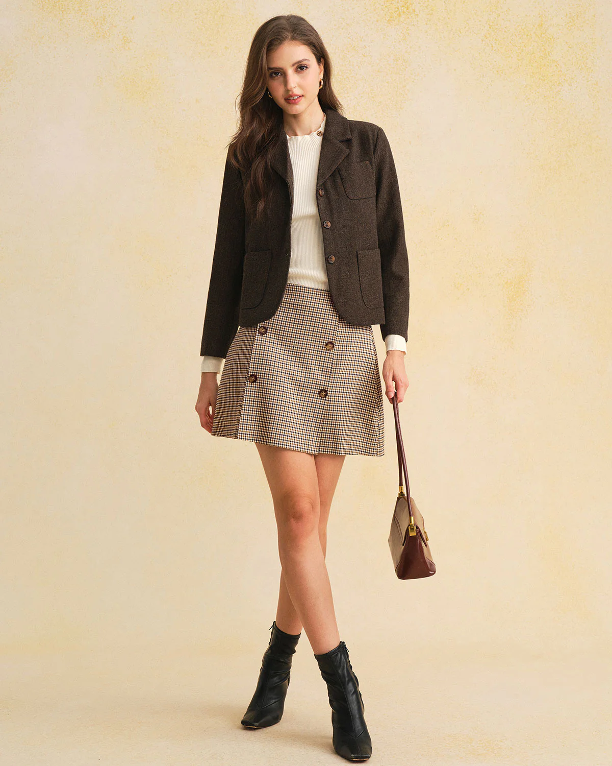 Khaki Plaid A-Line Mini Skirt - Image 5