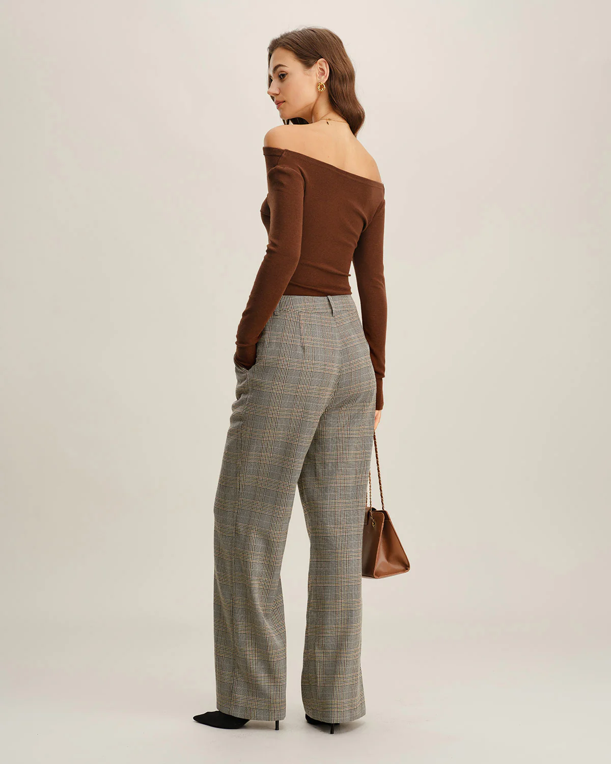 Khaki Plaid Straight Casual Pants - Image 4