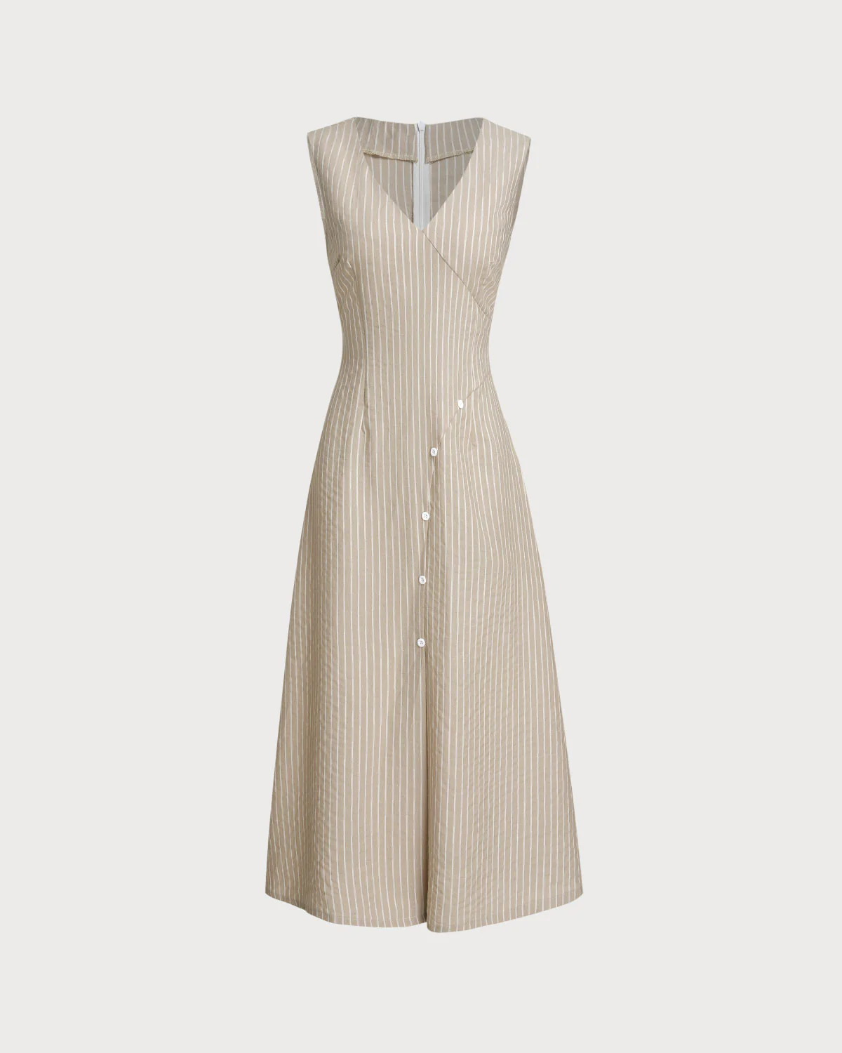 Khaki Striped V-Neck Sleeveless Maxi Dress - Image 7