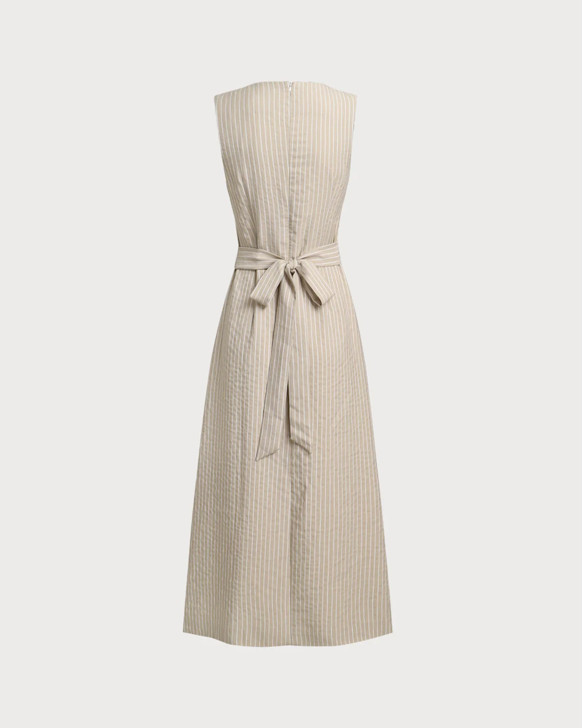 Khaki Striped V-Neck Sleeveless Maxi Dress - Image 8