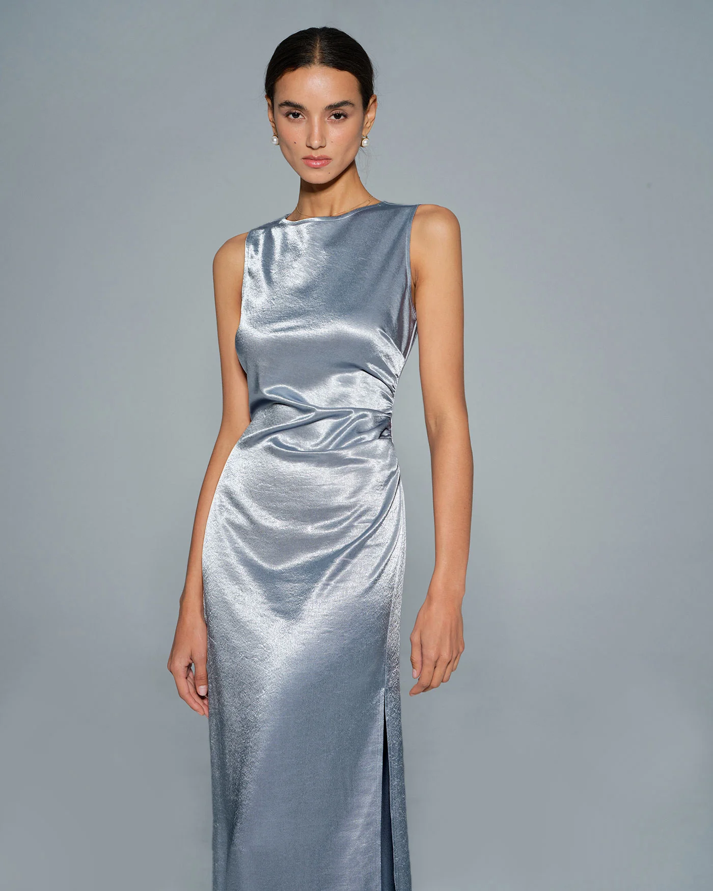 Light Blue Pleated Tunic Maxi Dress - Image 3