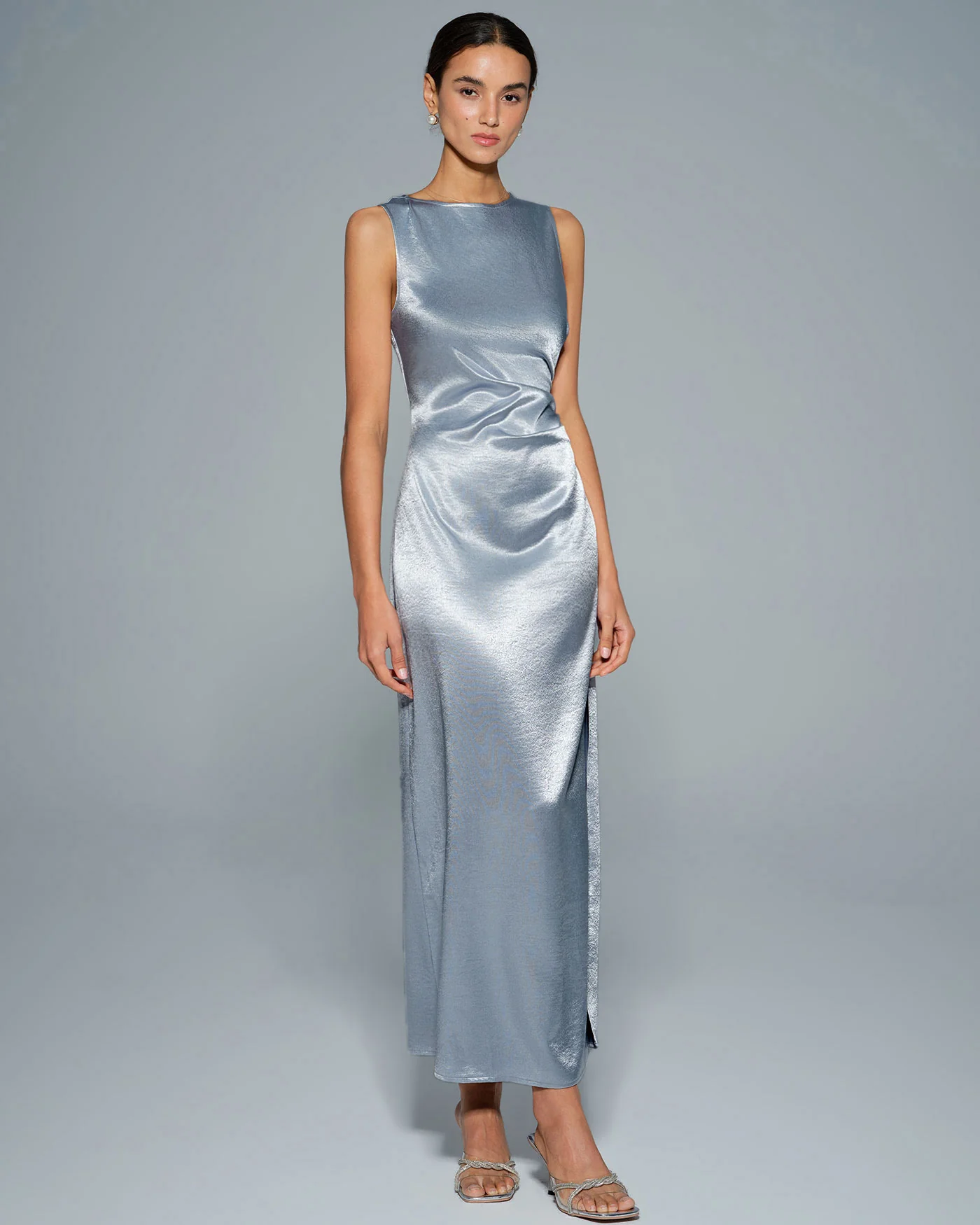 Light Blue Pleated Tunic Maxi Dress - Image 4