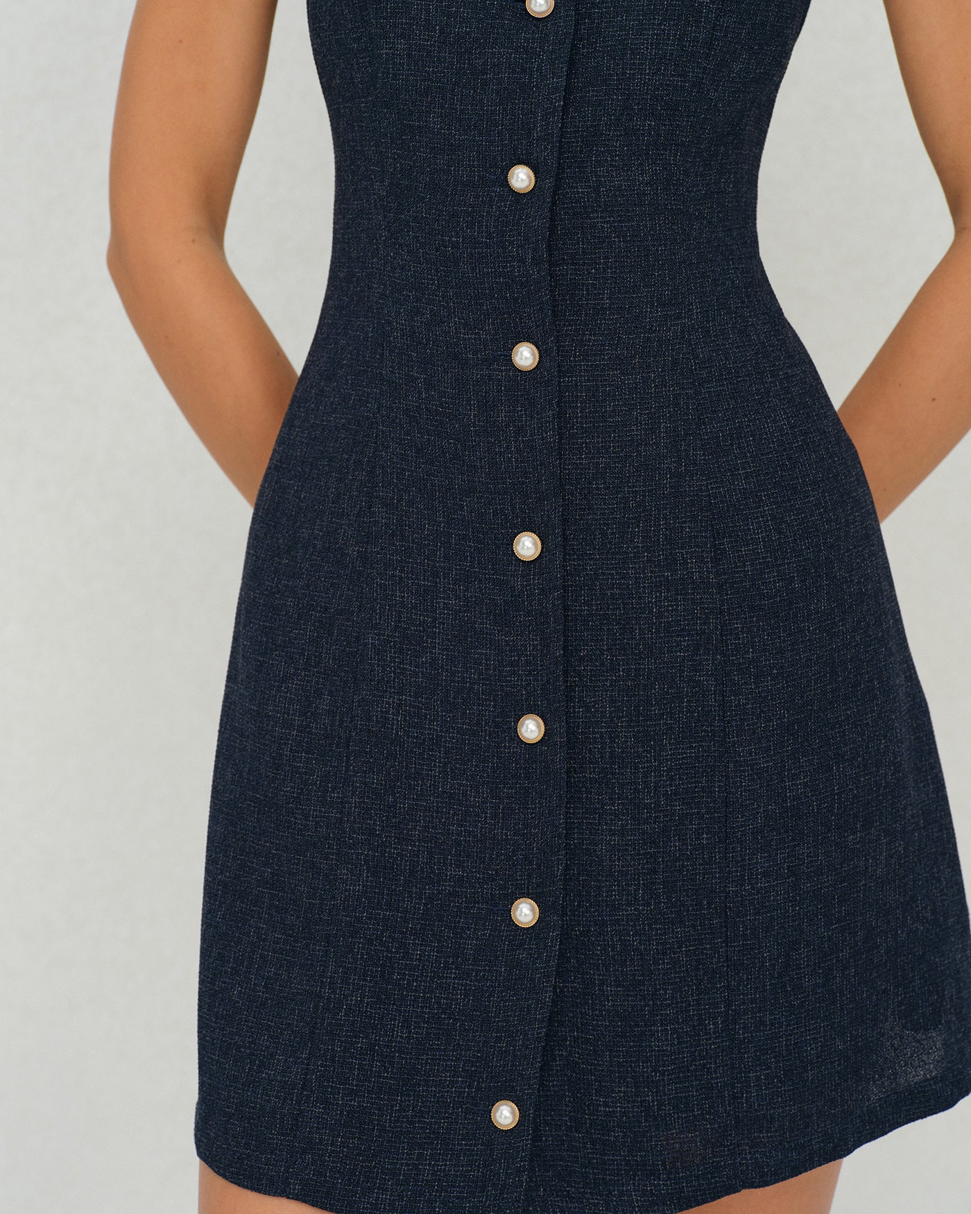 Navy Button A-Line Mini Dress - Image 2