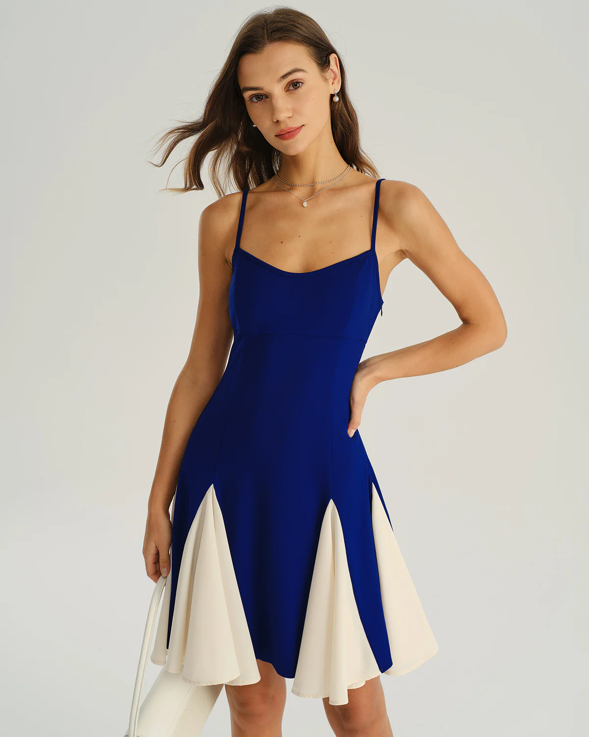 Navy Contrasting A-Line Slip Mini Dress - Image 3