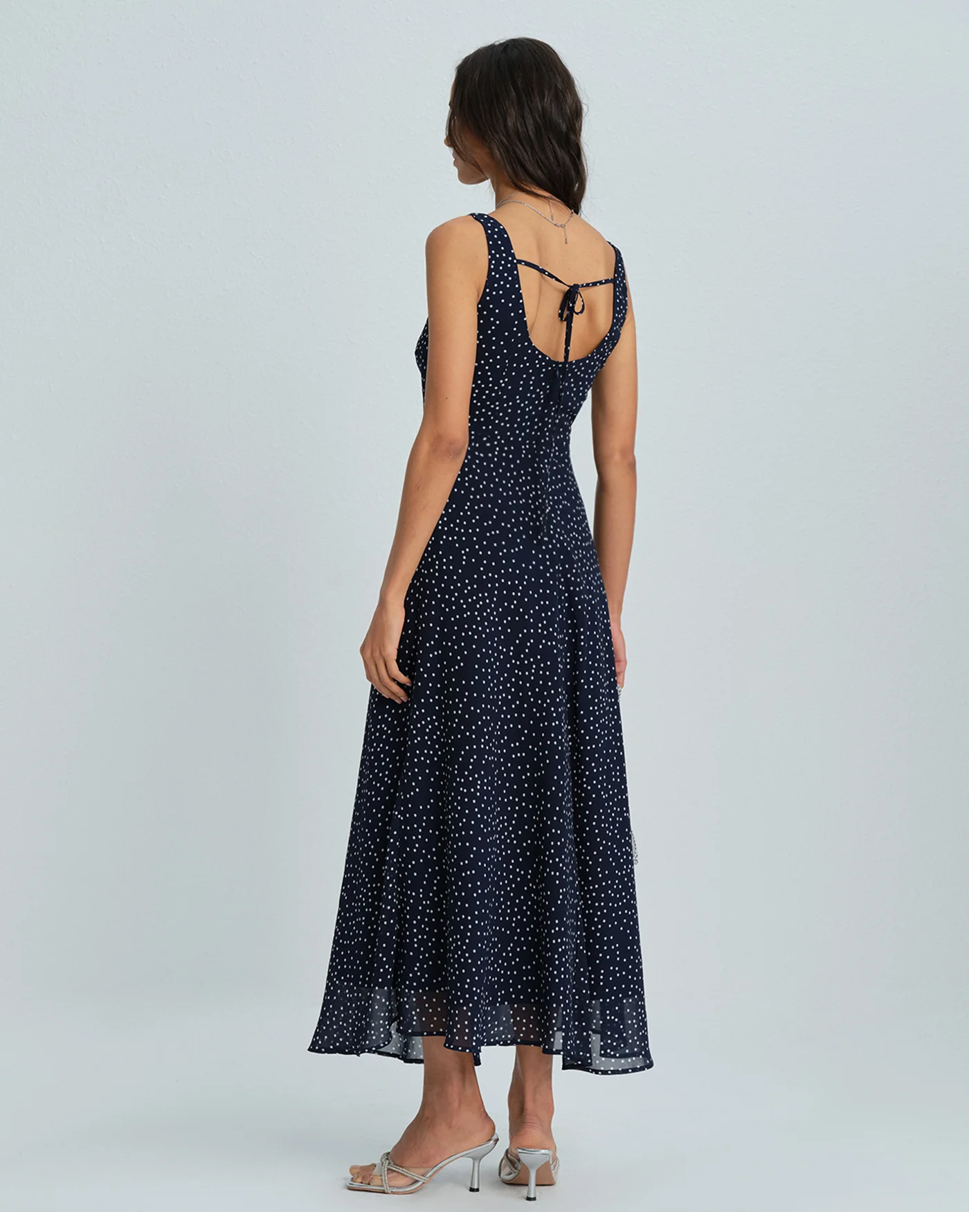Navy Cowl Neck Polka Dot Maxi Dress - Image 5