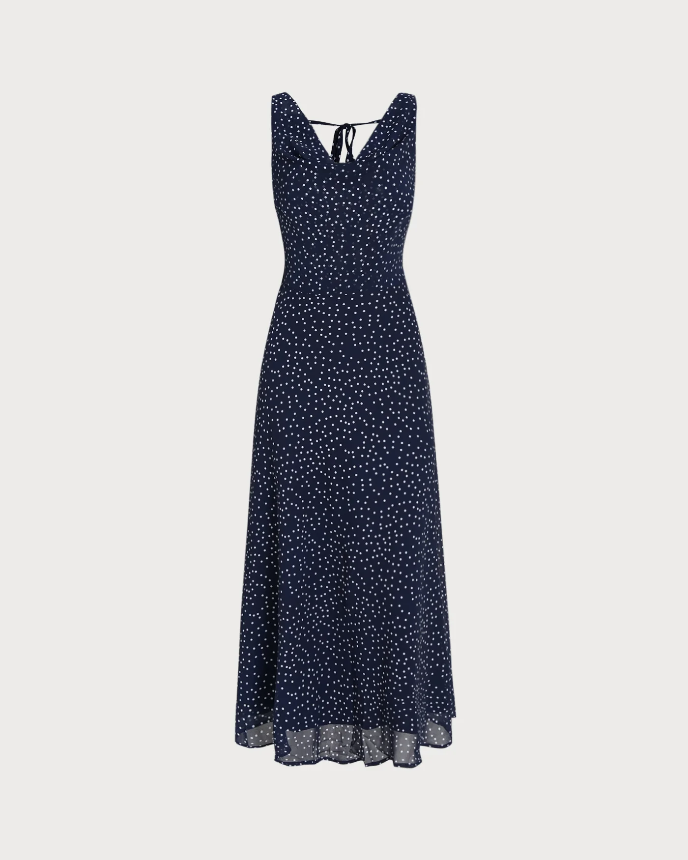 Navy Cowl Neck Polka Dot Maxi Dress - Image 6