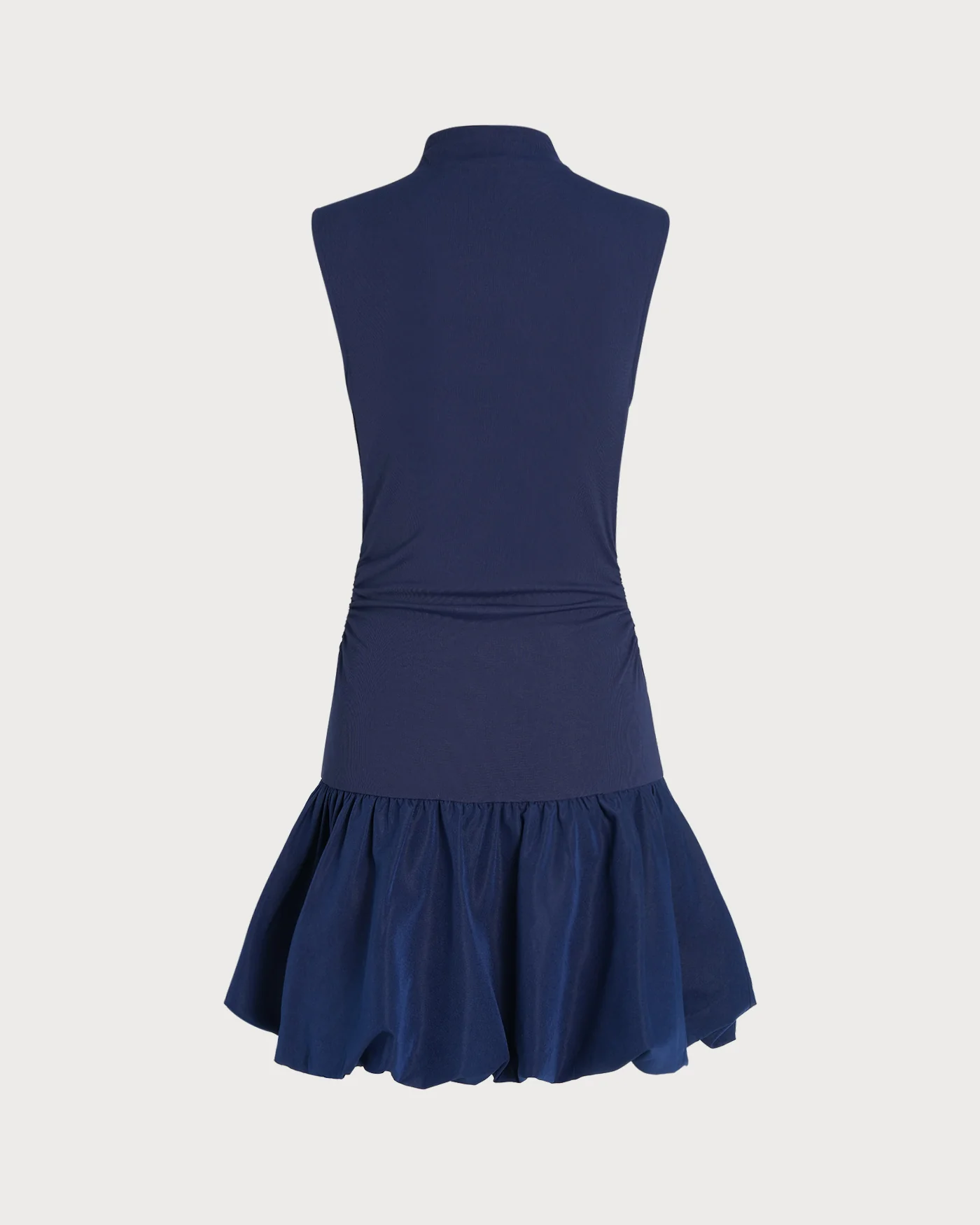 Navy Mock Neck Ruched Mini Dress - Image 8