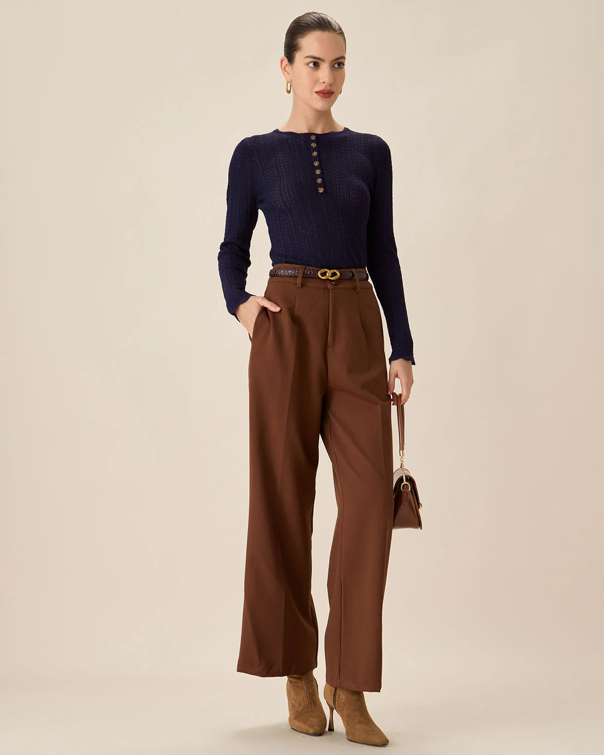 Navy Round Neck Slim Sweater - Image 4
