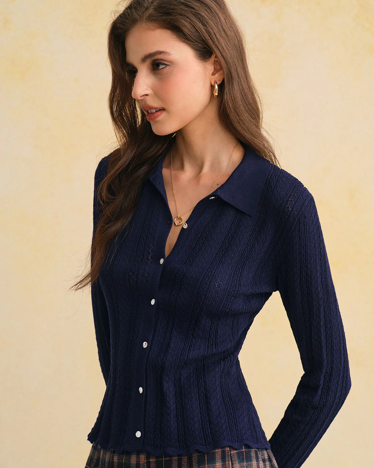 Navy Single Breasted Retro Knit Cardigan - Image 2