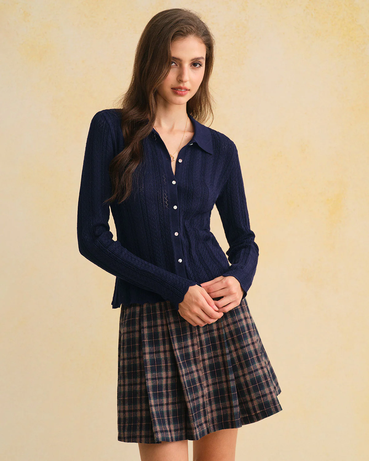 Navy Single Breasted Retro Knit Cardigan - Image 3