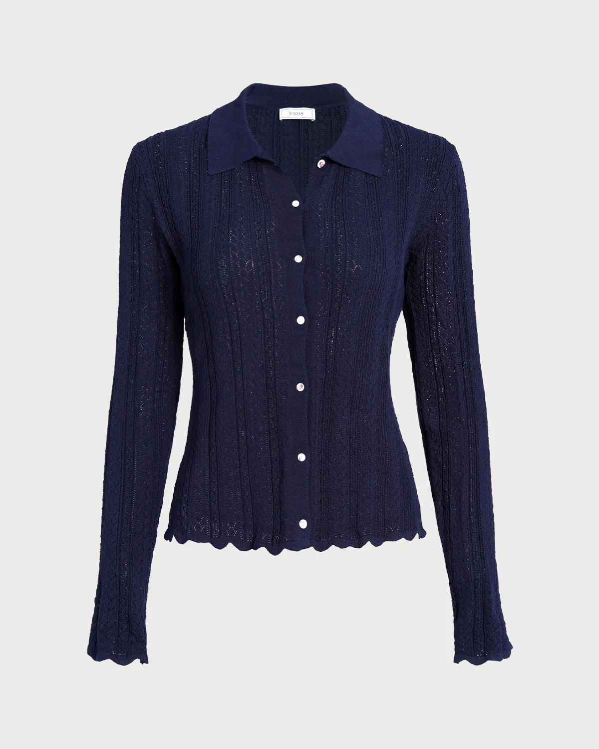 Navy Single Breasted Retro Knit Cardigan - Image 6