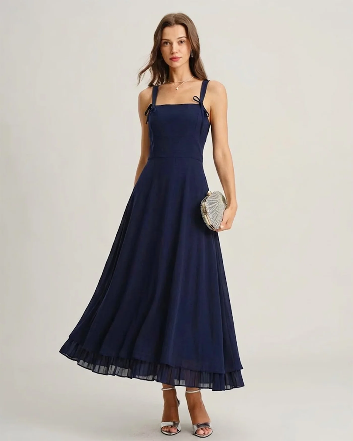 Navy Square Neck Slip Maxi Dress
