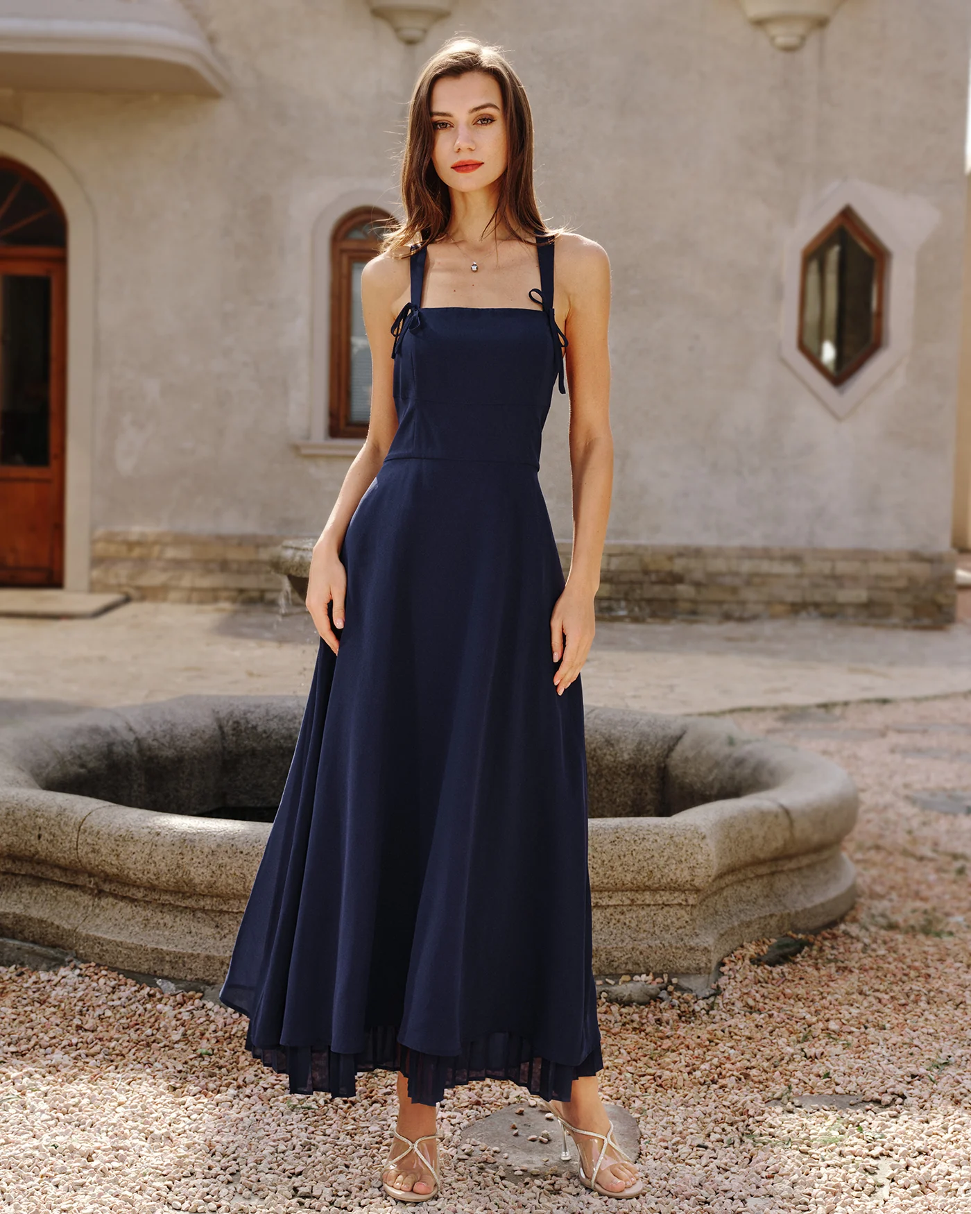 Navy Square Neck Slip Maxi Dress - Image 2