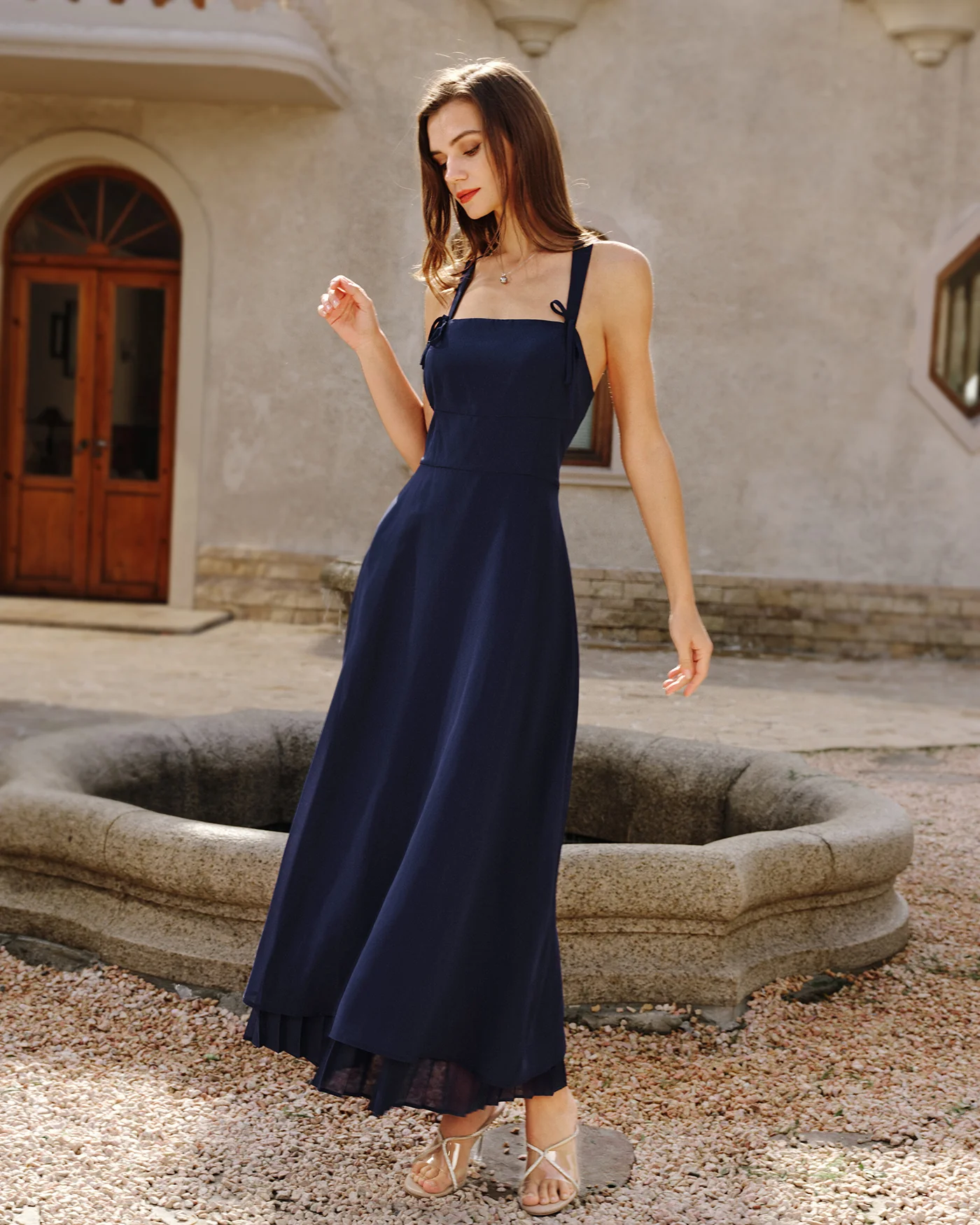 Navy Square Neck Slip Maxi Dress - Image 4