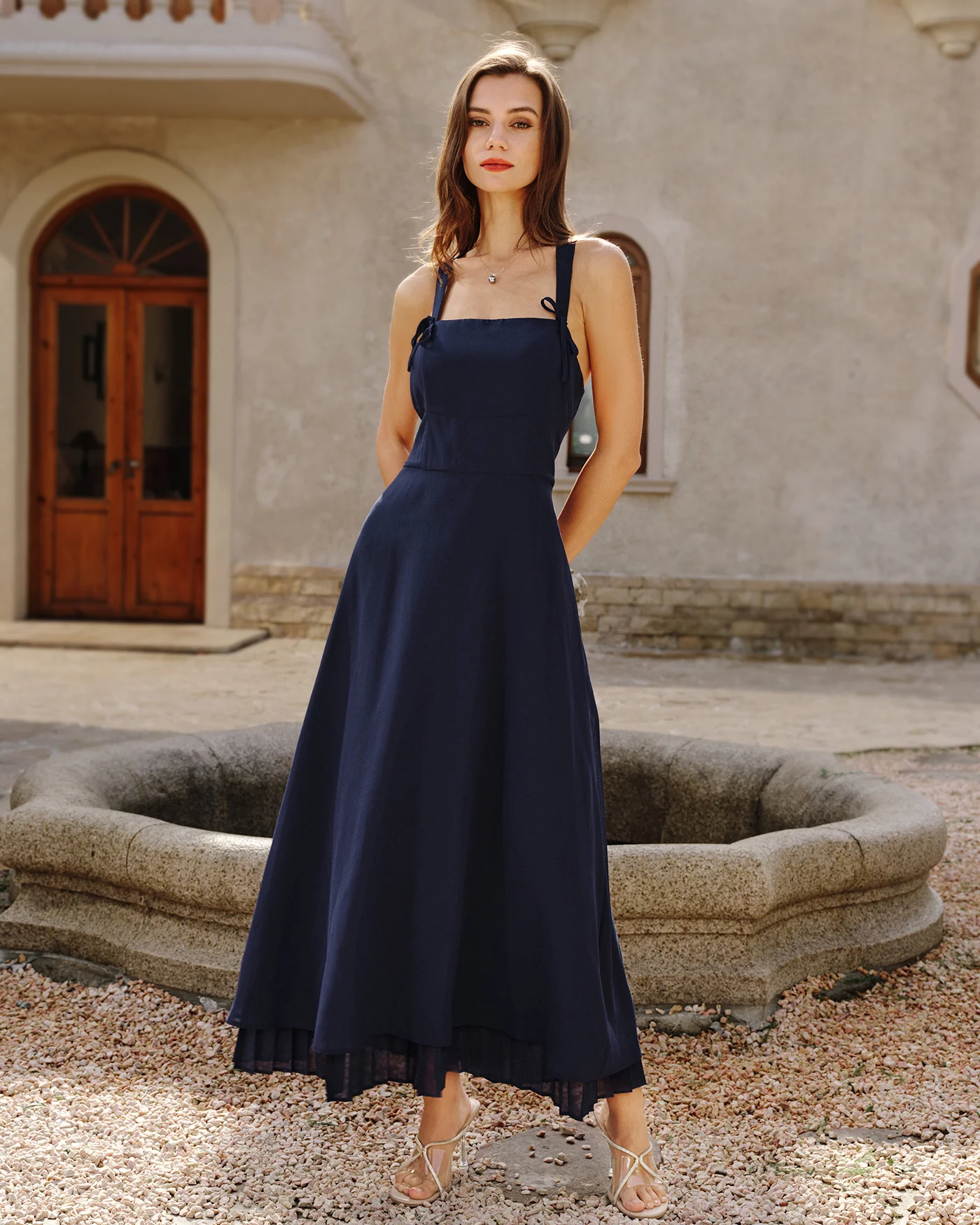 Navy Square Neck Slip Maxi Dress - Image 6