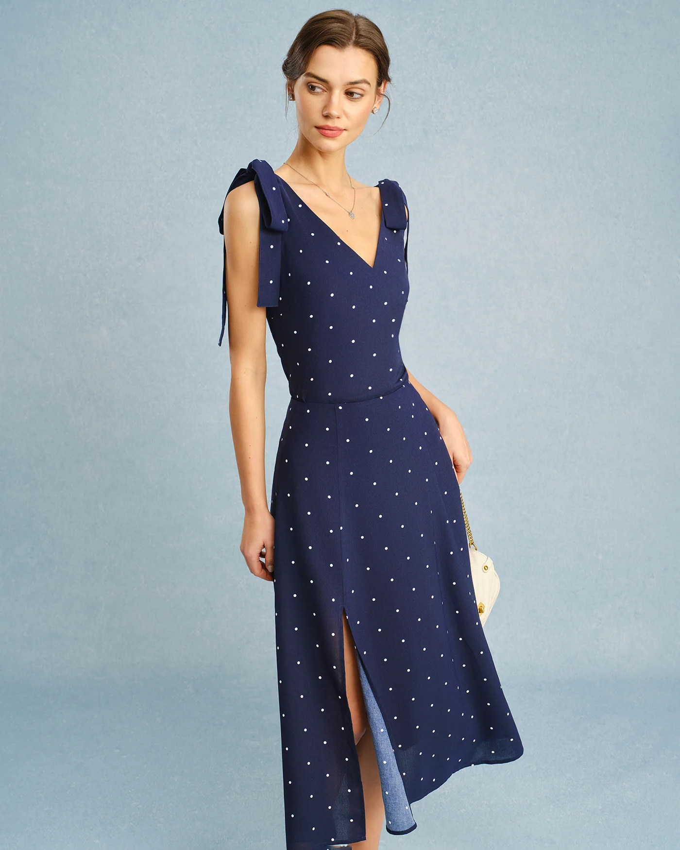 Navy V Neck Polka Dot Cami Top - Image 4