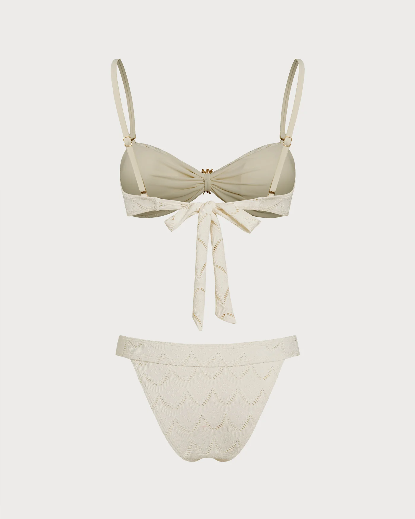 Off White Drawstring Bandeau Bikini Set - Image 3