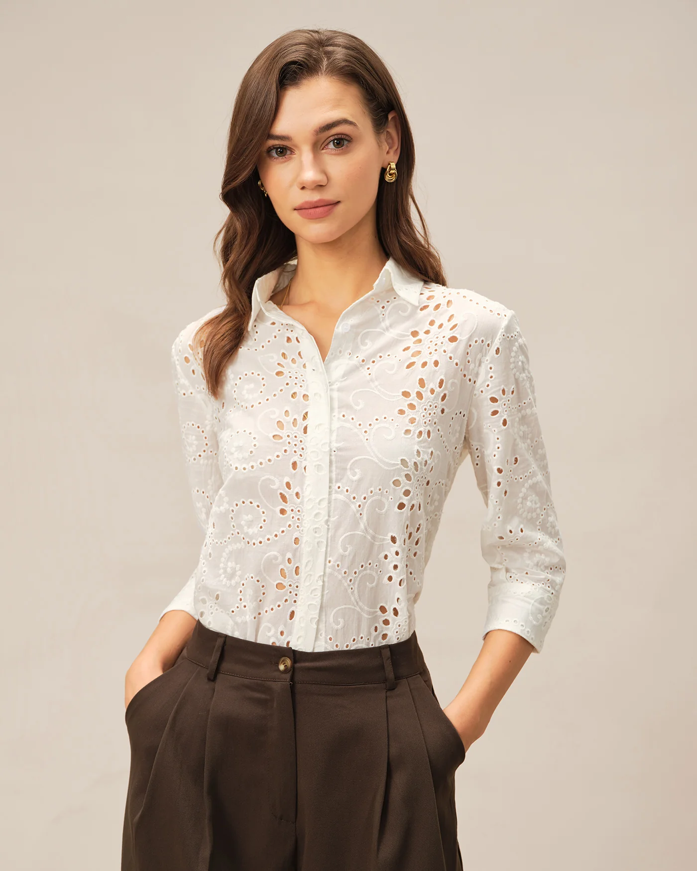 Off White Floral Textured Collar Shirt - Image 4
