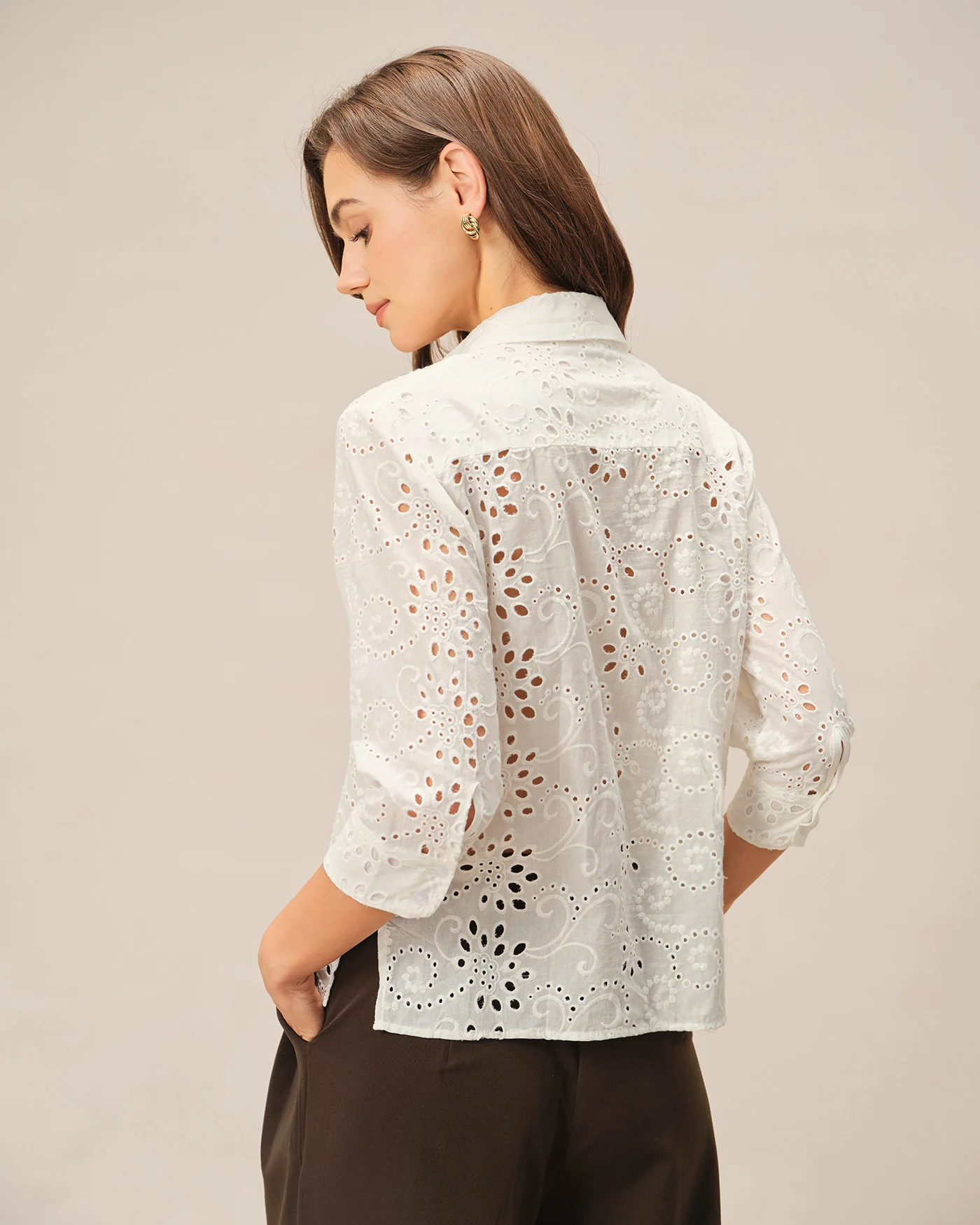 Off White Floral Textured Collar Shirt - Image 5