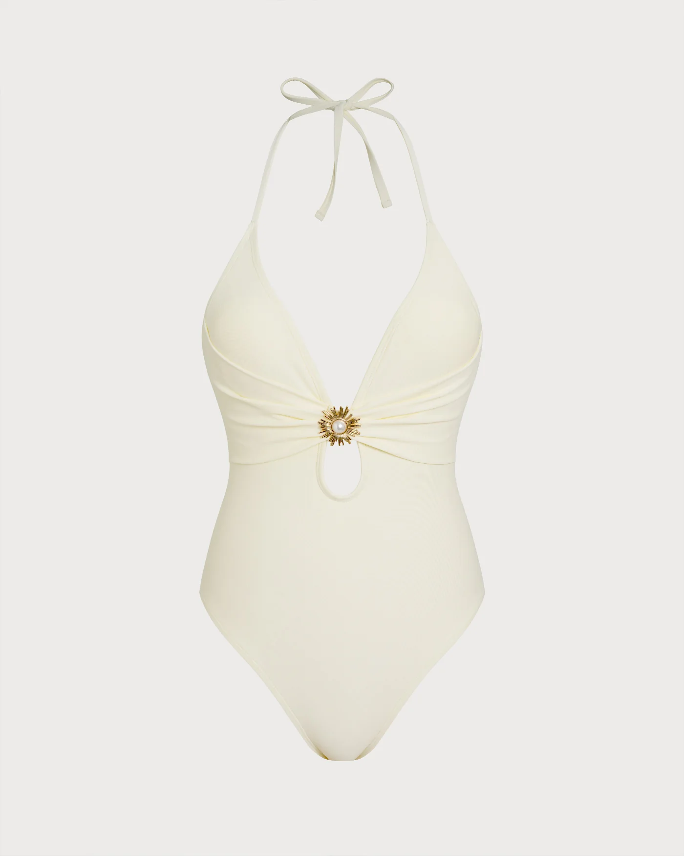 Off White Halter Bralette One Piece Swimsuit - Image 2