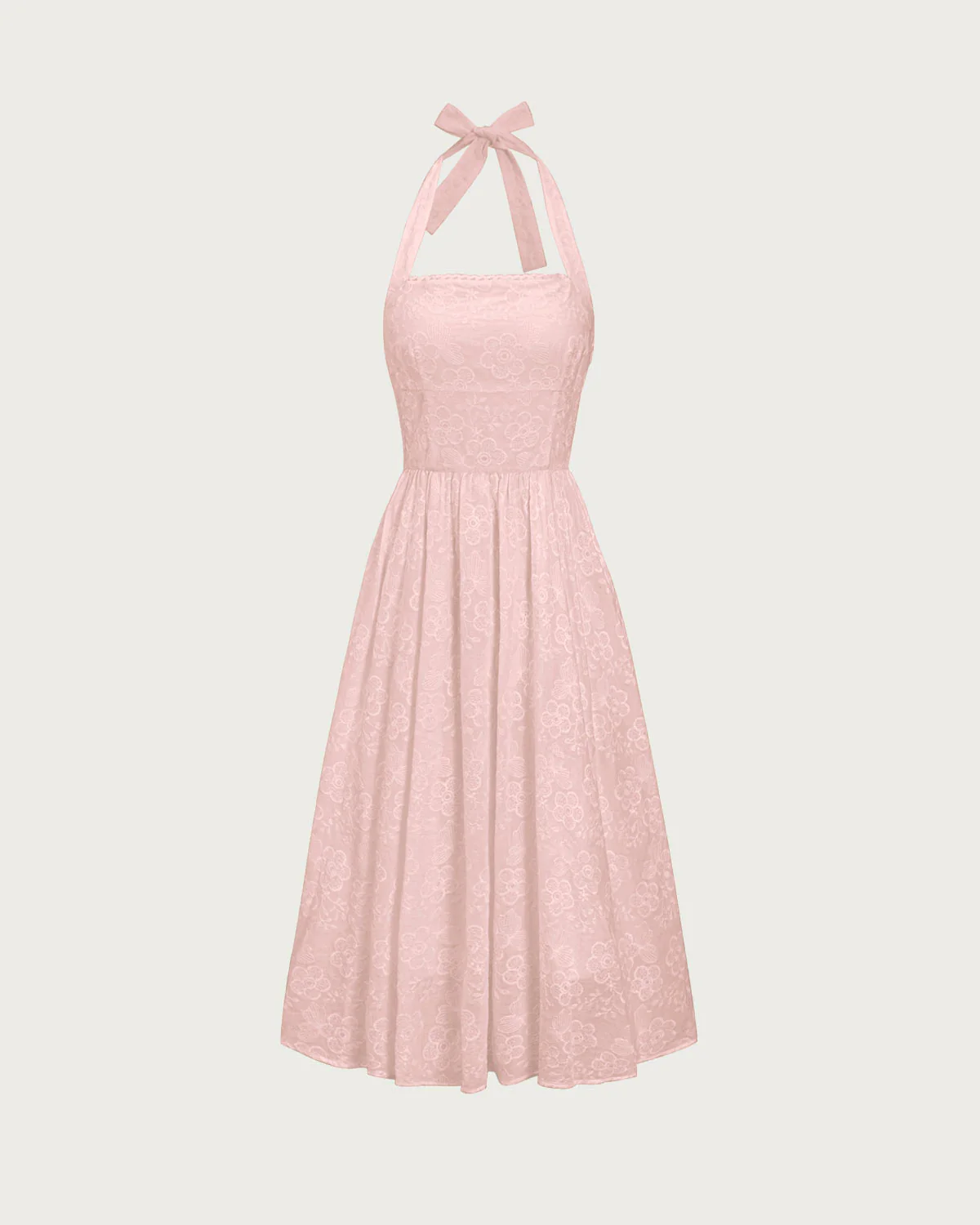 Pink Embroidery Halter Midi Dress - Image 5