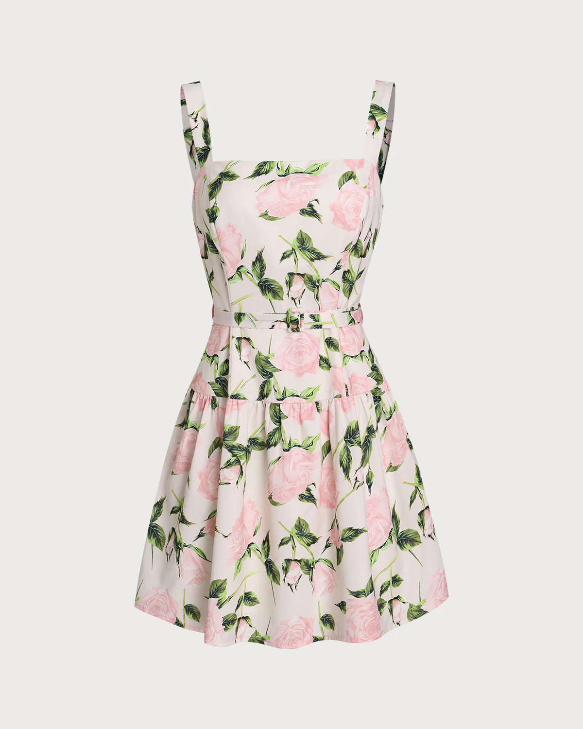 Pink Floral Ruched Belted Slip Mini Dress - Image 6