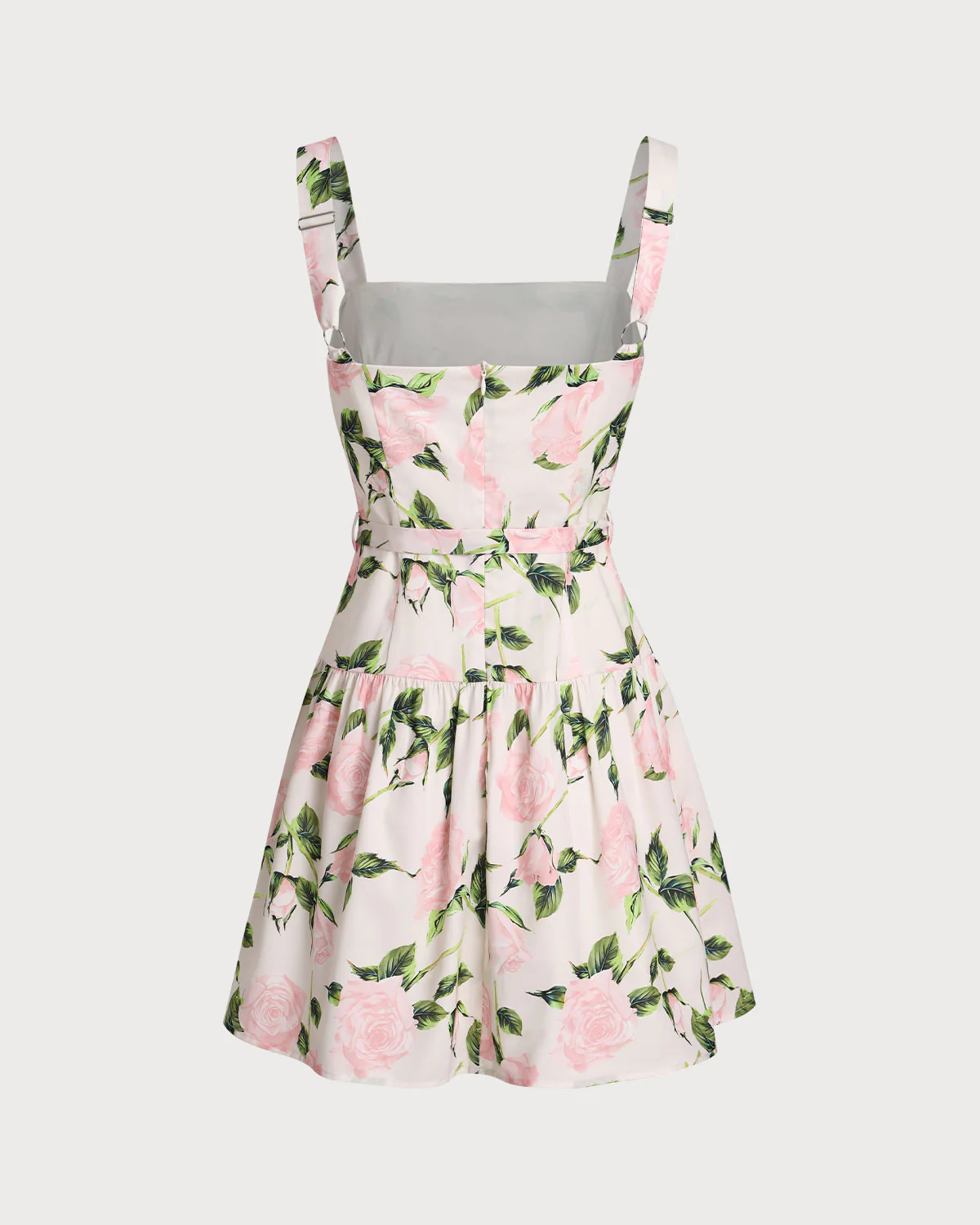 Pink Floral Ruched Belted Slip Mini Dress - Image 7