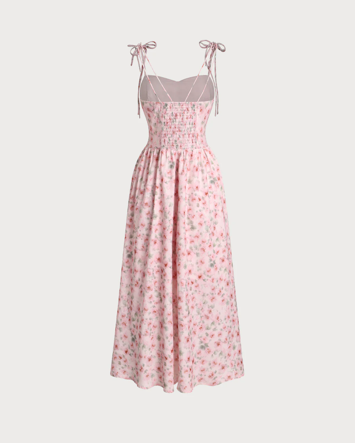 Pink Floral Shirred Slip Midi Dress - Image 2