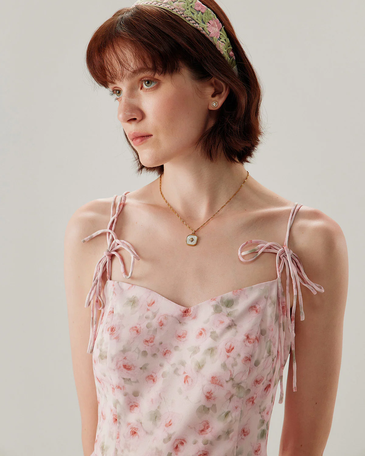 Pink Floral Shirred Slip Midi Dress - Image 5