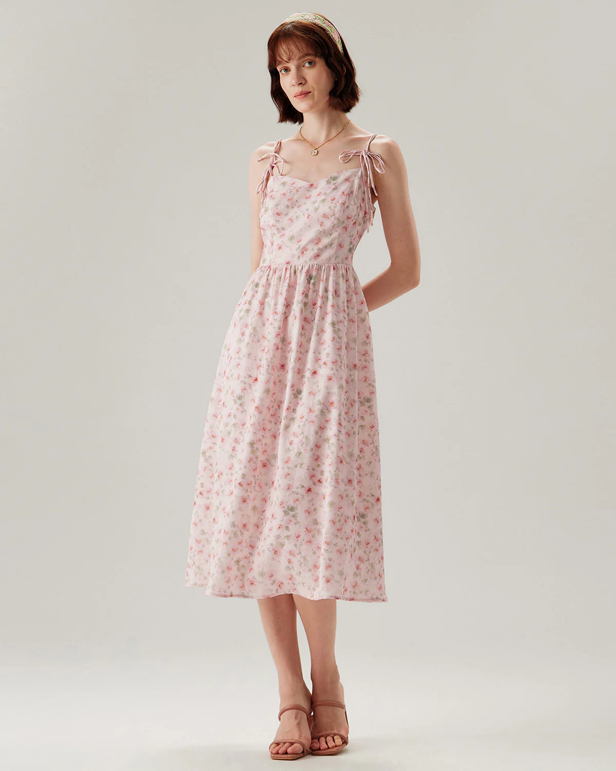 Pink Floral Shirred Slip Midi Dress - Image 6