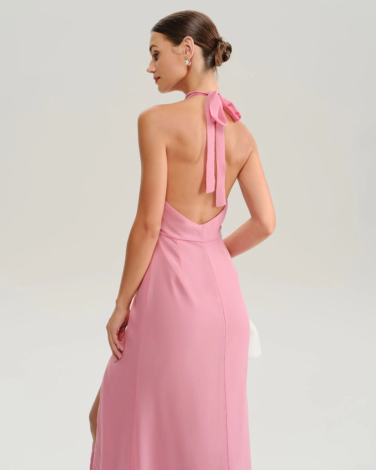 Pink Mock Neck Backless Maxi Dress - Image 4