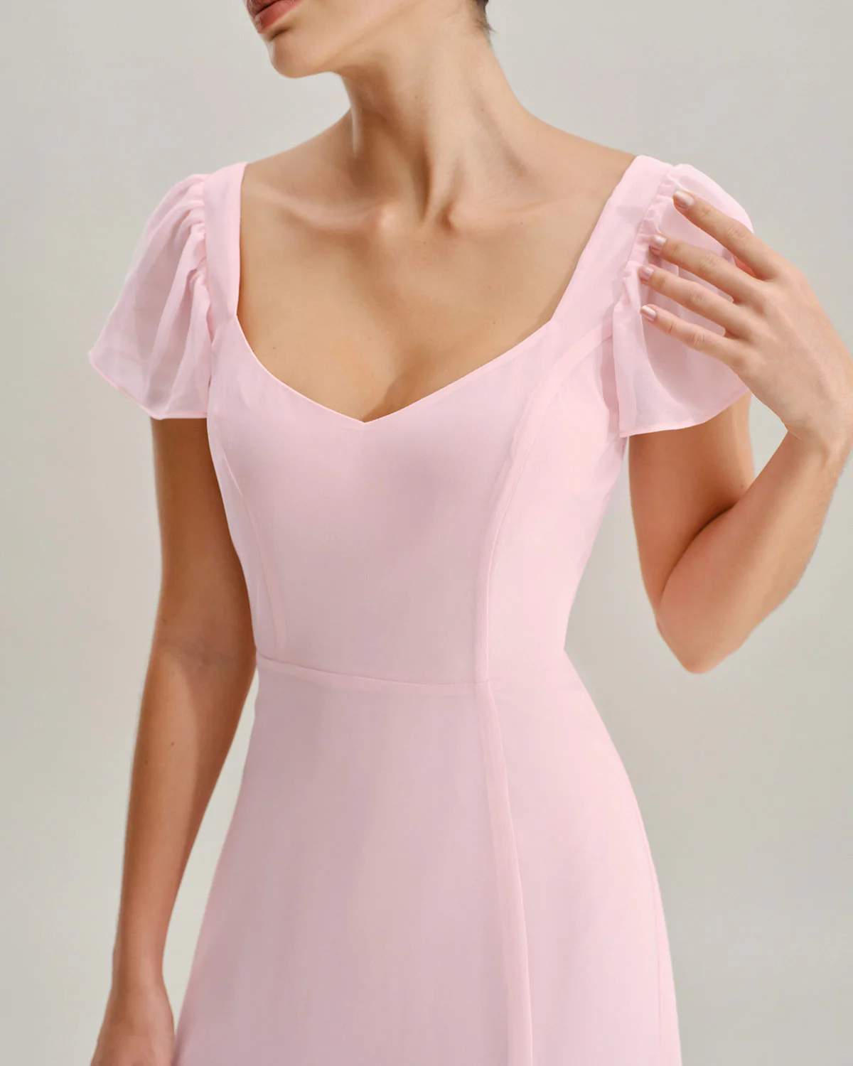 Pink Sweetheart Neck Chiffon Maxi Dress - Image 2
