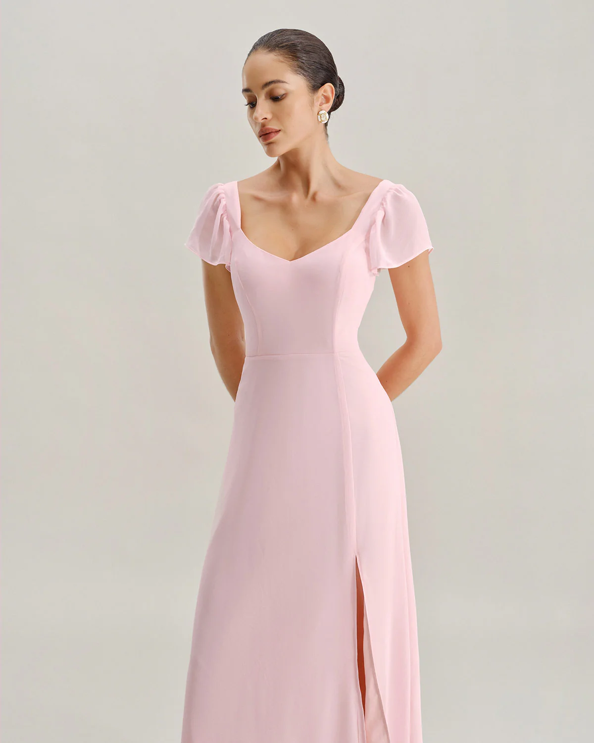 Pink Sweetheart Neck Chiffon Maxi Dress - Image 4