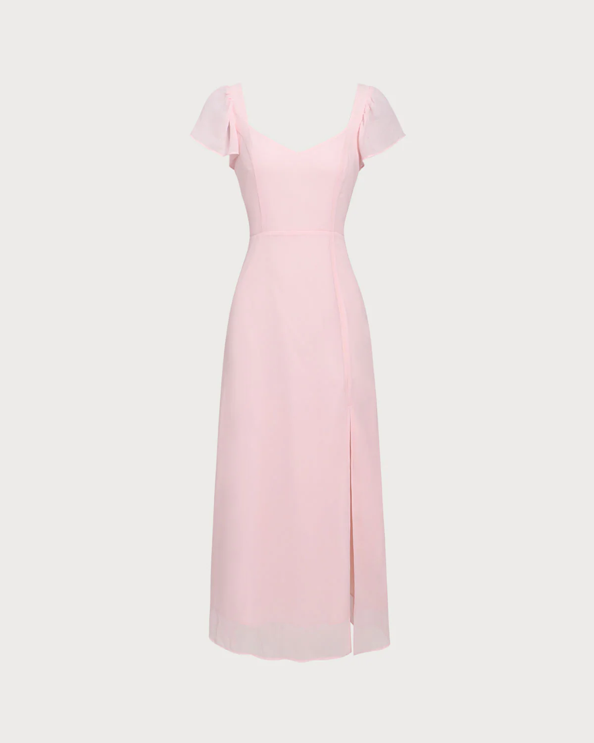 Pink Sweetheart Neck Chiffon Maxi Dress - Image 6
