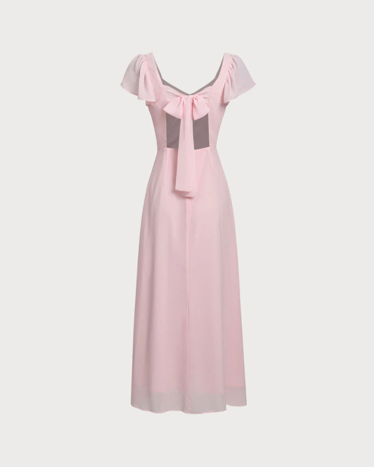 Pink Sweetheart Neck Chiffon Maxi Dress - Image 7