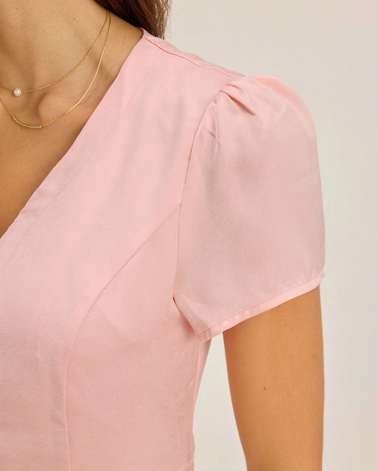 Pink V Neck Button Mini Dress - Image 2