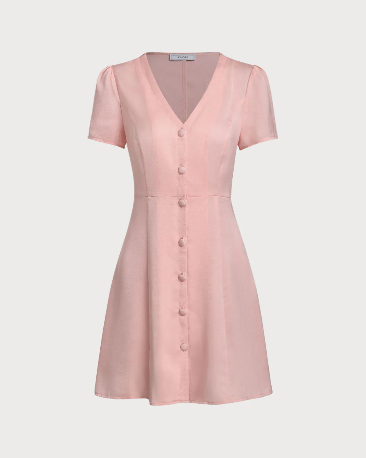 Pink V Neck Button Mini Dress - Image 6