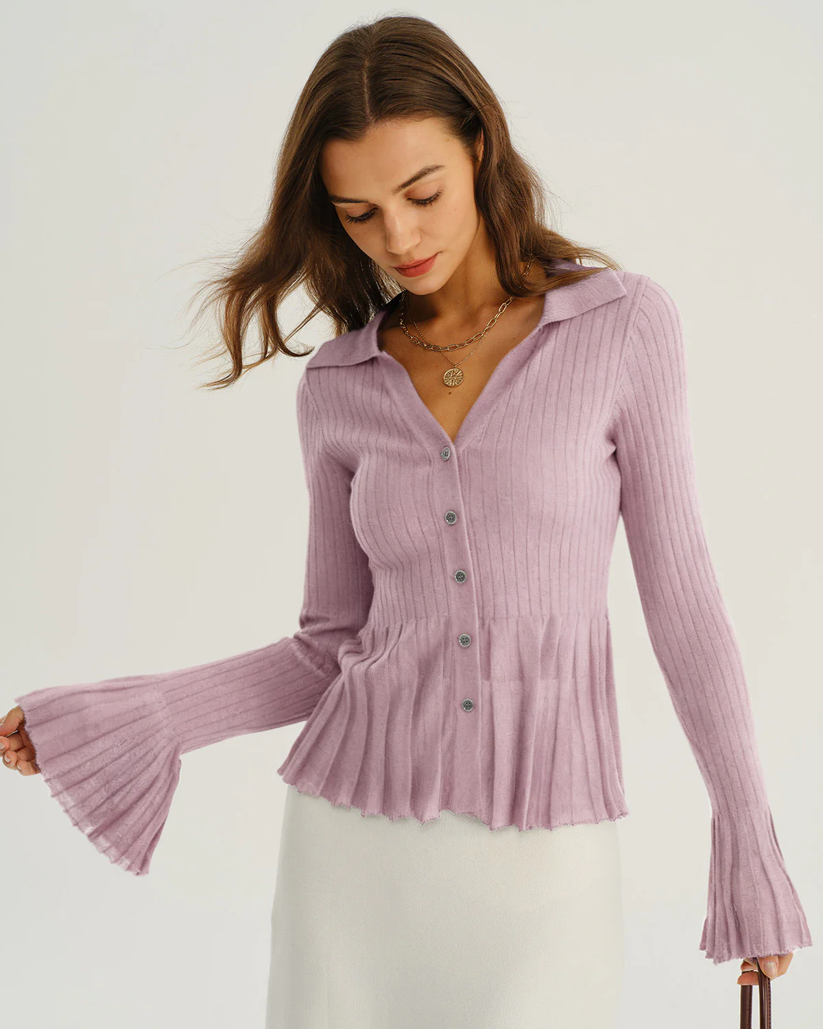 Purple Bell Sleeve Knit Cardigan - Image 2