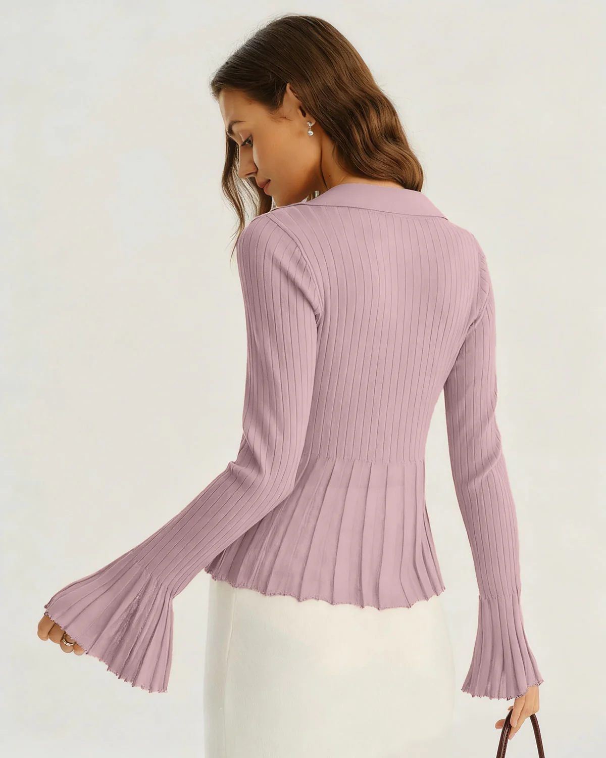 Purple Bell Sleeve Knit Cardigan - Image 3