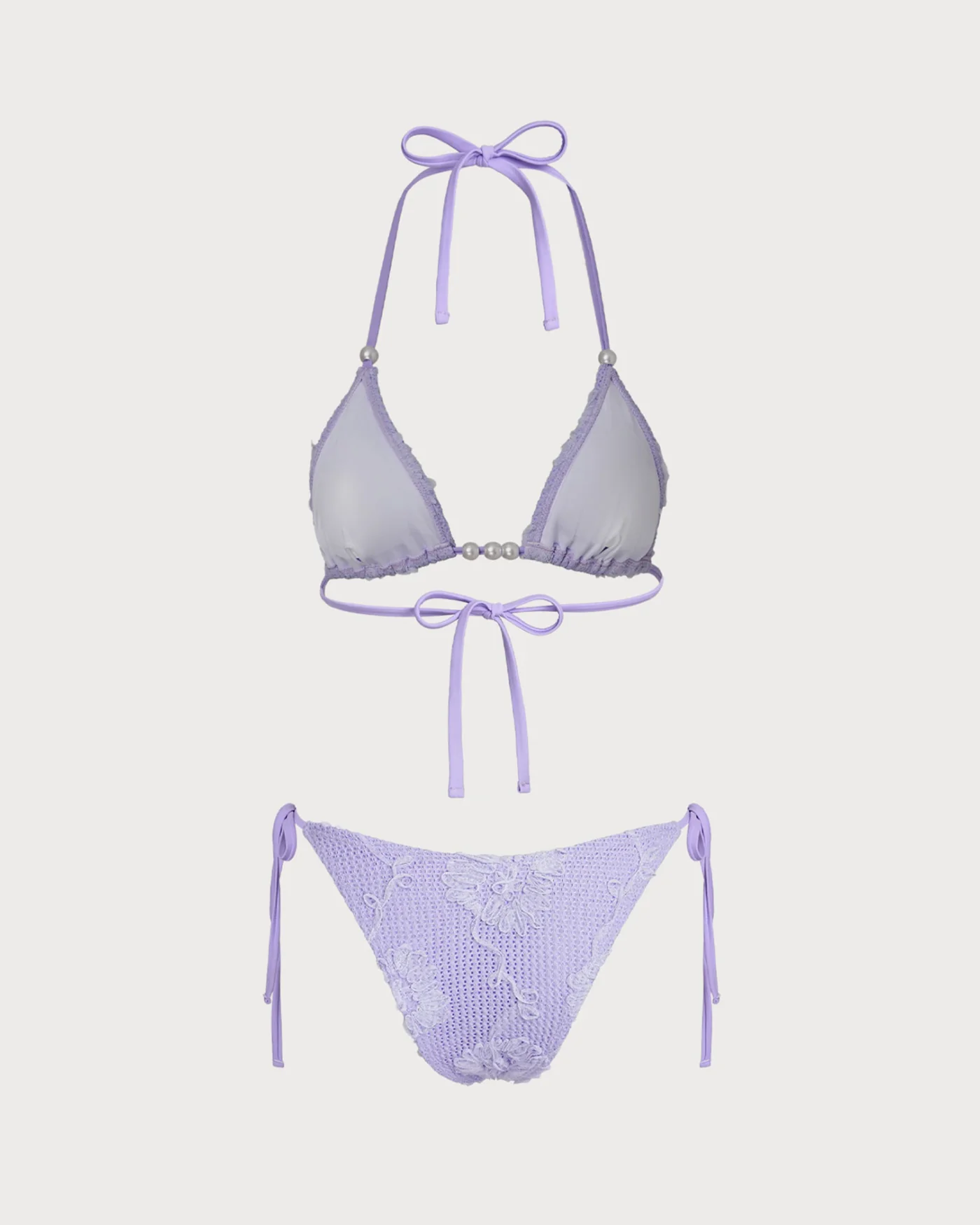 Purple Jacquard Halter Bikini Set - Image 3
