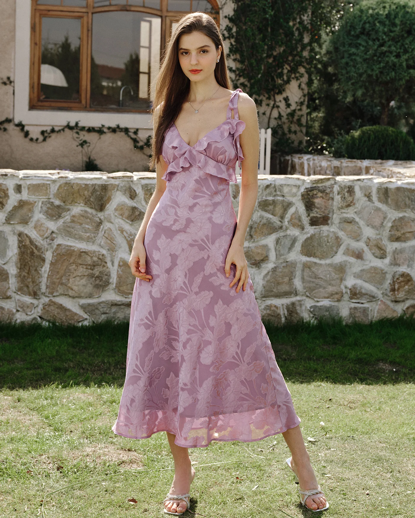 Purple Jacquard Slip Maxi Dress - Image 2