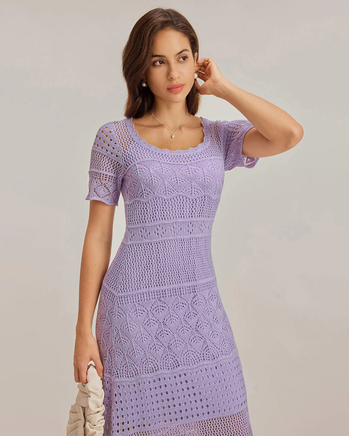 Purple U Neck Cut Out Sweater Dress - Image 5